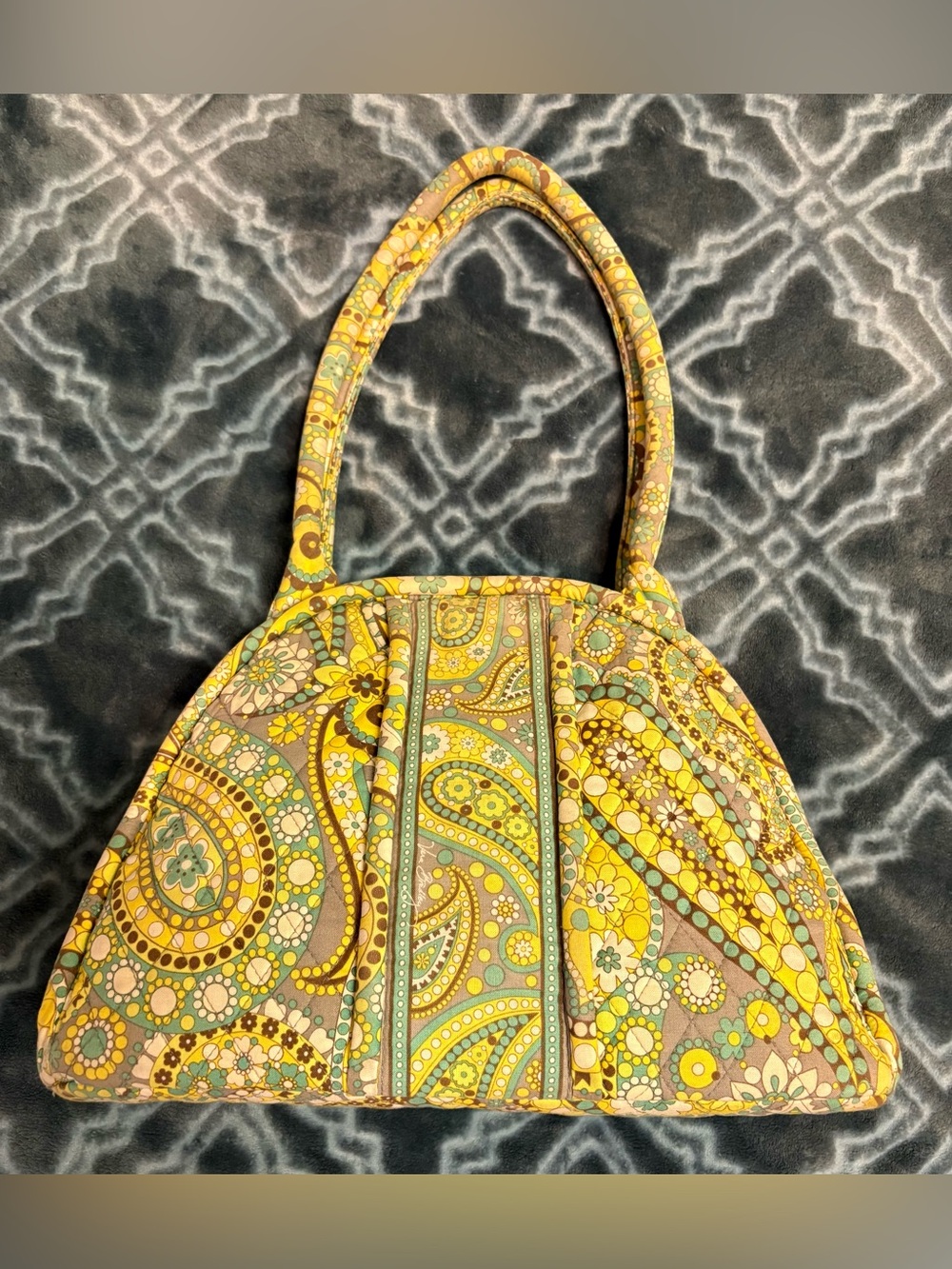 Vera Bradley Lemon Parfait Yellow Paisley Quilted Shoulder Bag Kiss Lock